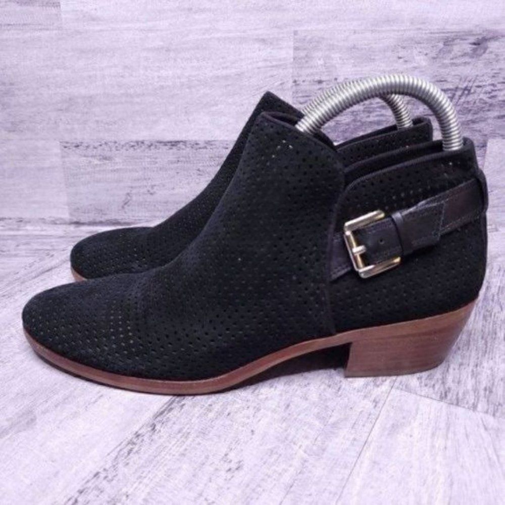 Sam Edelman Paula Suede Perforated Heeled Ankle Boot Black Women's sz 8 - Picture 3 of 8